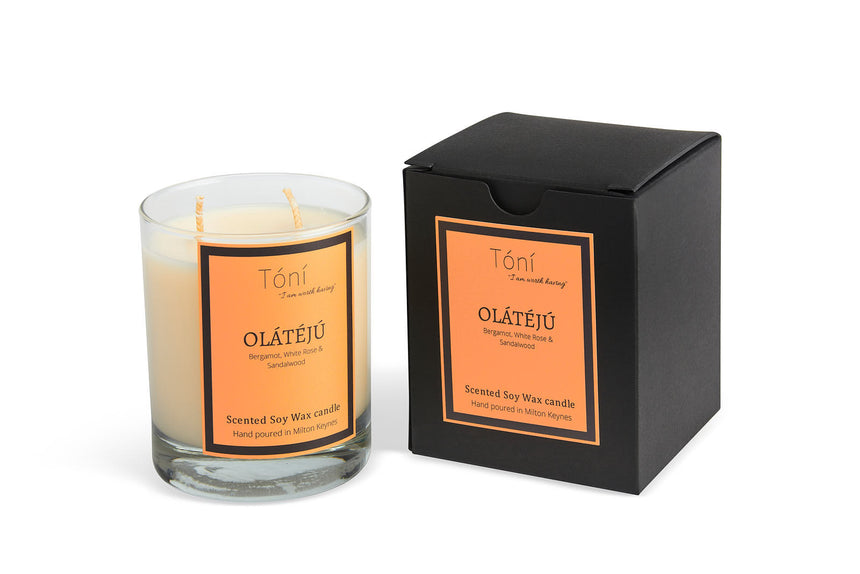 OLÁTÉJÚ - Bergamot, White Rose & Sandalwood (Scented Soy Wax Candle - 240g)